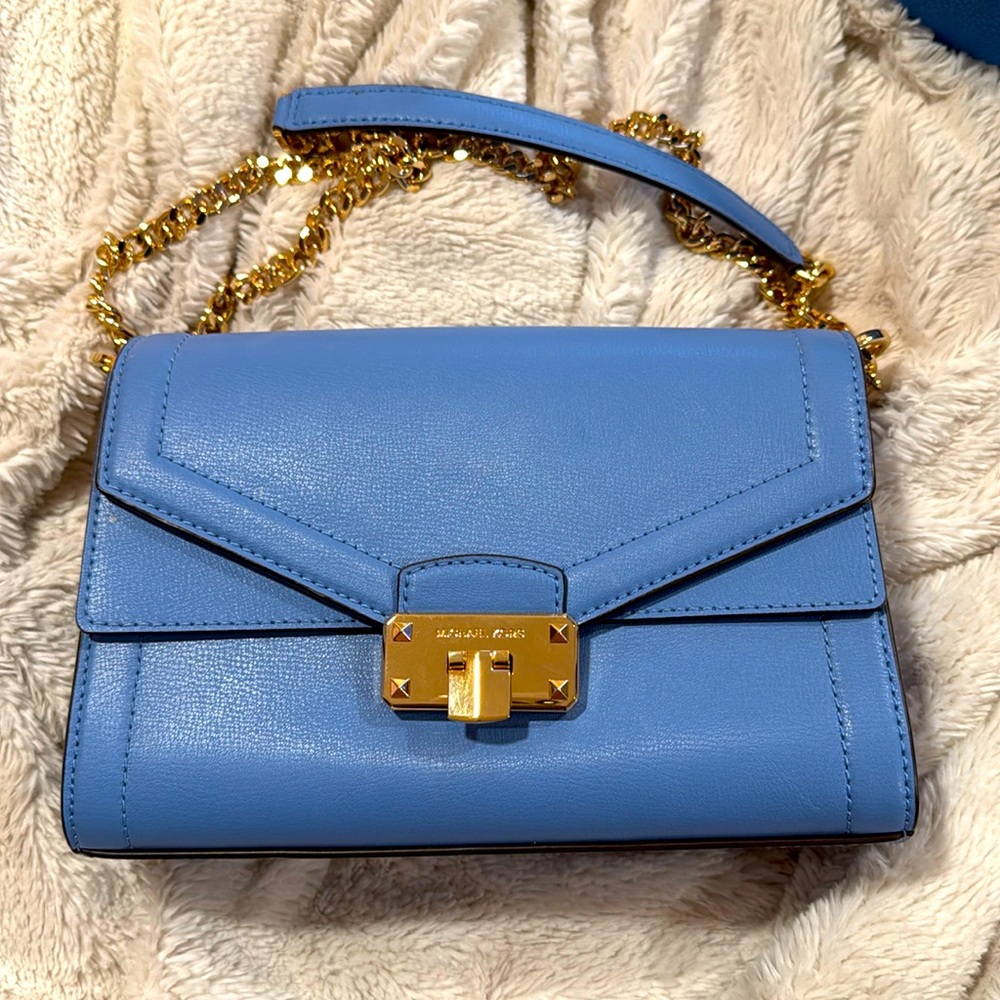 Michael Kors Kinsley Medium Flap Shoulder Bag in French Blue